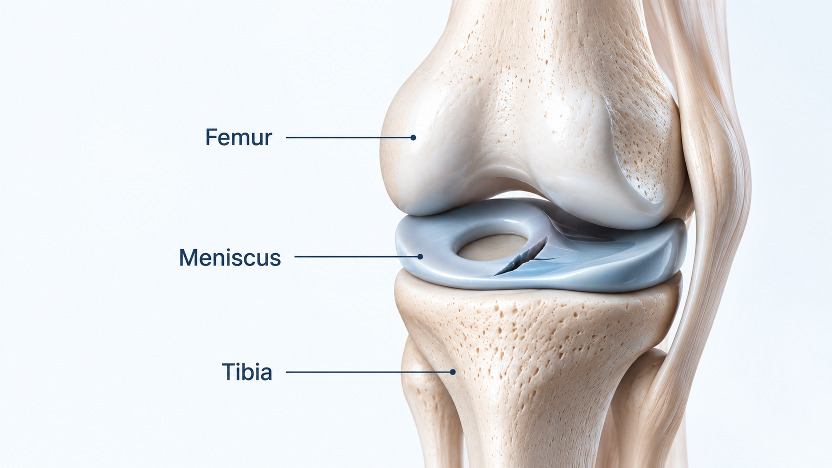 Knee anatomy showing the femur, meniscus and tibia